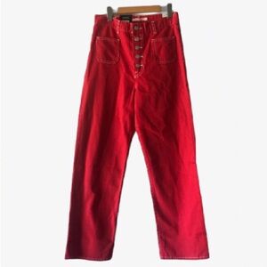 Levis ribcage highwaisted sailor front pocket red jeans with a 70s vibe